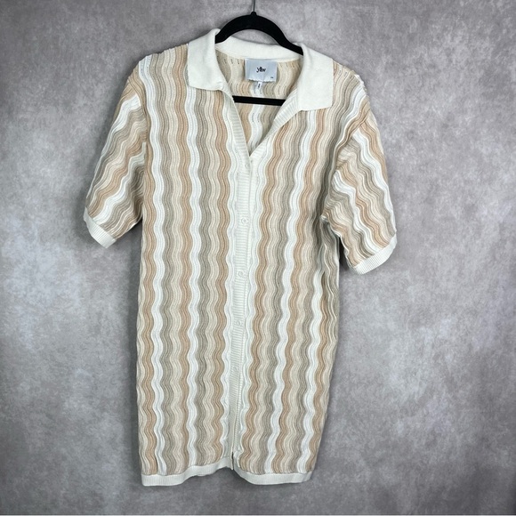YLLW Yellow The Label Felix Scalloped Knit Shirt Dress In Neutral Size S/M - Picture 4 of 9